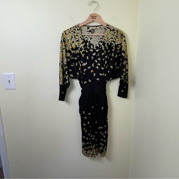 Issa London Black & Yellow Butterflies Cinch Waist Belted Dress SZ 4 - Picture 4 of 11